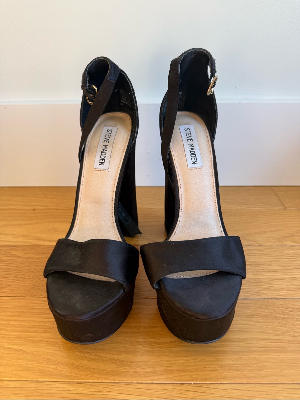 Steve Madden Black Platform Ankle-Strap Heels
